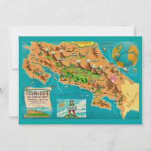 Illustrerad COSTA RICA Karta 5x7 Kort
