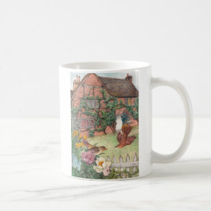 Illustrerad Cotswolds stuga med fågeln Kaffemugg