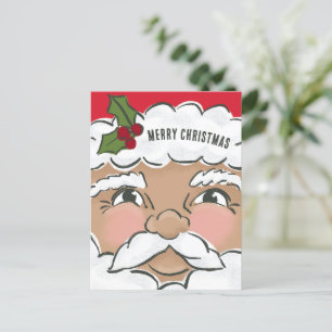 Illustrerad Cute Santa Ansikte Helgdag Vykort