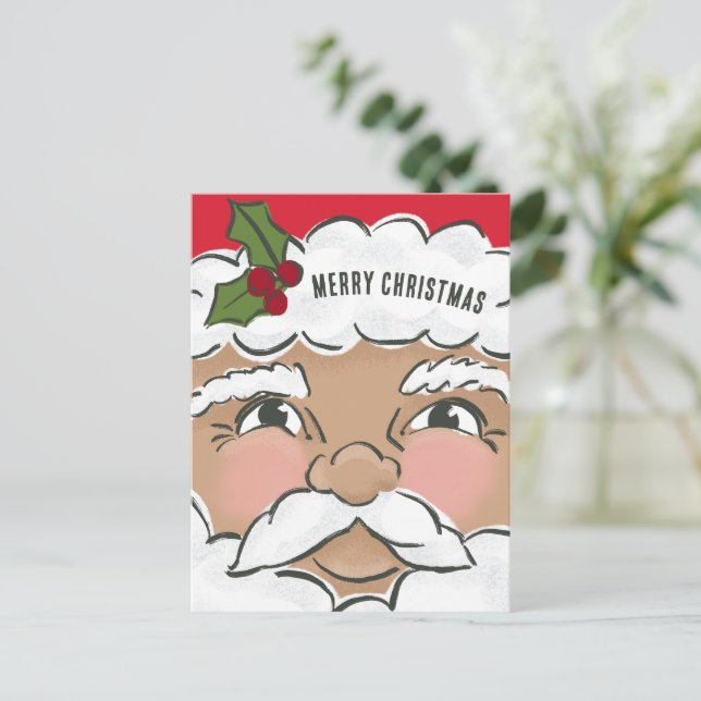 Illustrerad Cute Santa Ansikte Helgdag Vykort (Stående Fram)