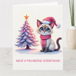 Illustrerad cute Siamese Cat and Julgran Kort