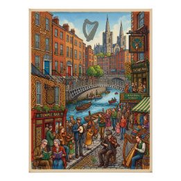 Illustrerad Dublin Street Life & Celtic Heritage P Perfect Poster
