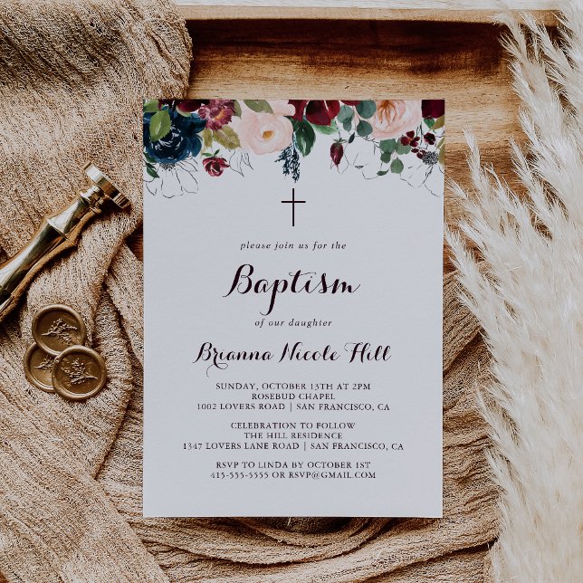 Illustrerad Fall Calligraphy Baptism med vattenfär Inbjudningar (Skapare uppladdad)