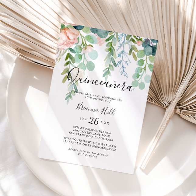 Illustrerad färgstark tropisk Blommigt Quinceañera Inbjudningar (Skapare uppladdad)