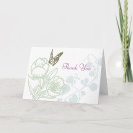 Illustrerad Flora & Fjäril Vårbröllop Tack Kort