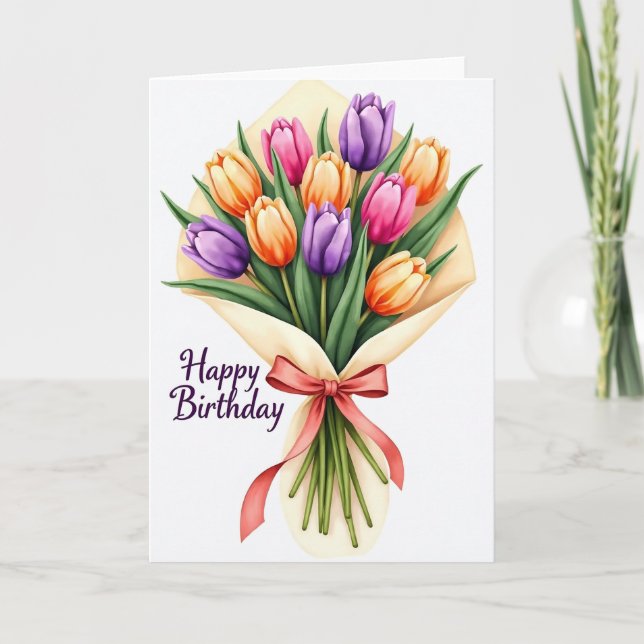 Illustrerad födelsedagskort med blommor kort (Framsida)