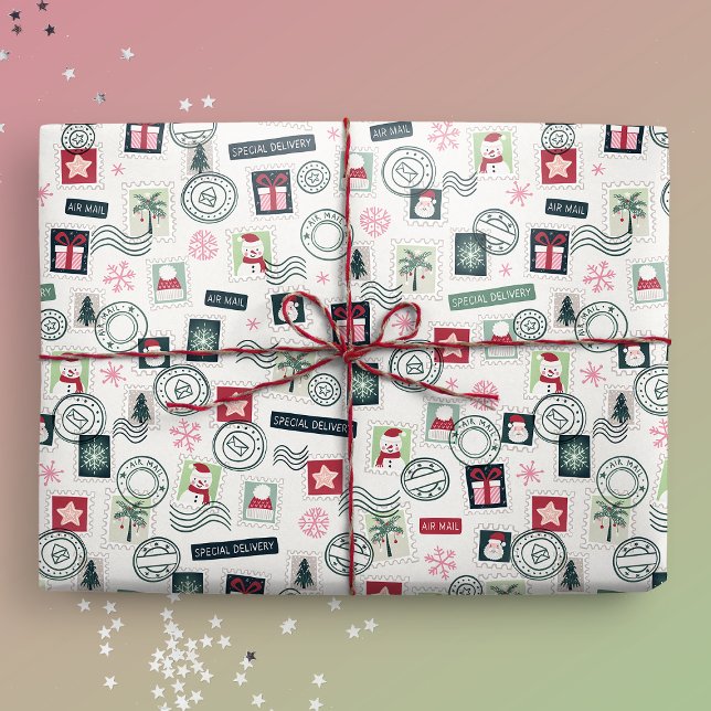 Illustrerad Frimärke för julbrev Presentpapper (Gift Mockup)