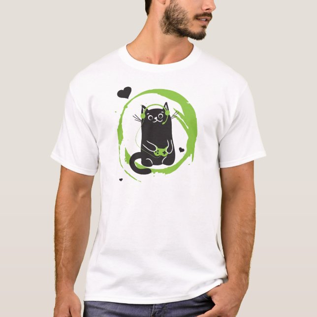 Illustrerad Gamerkatt Tee (Framsida)