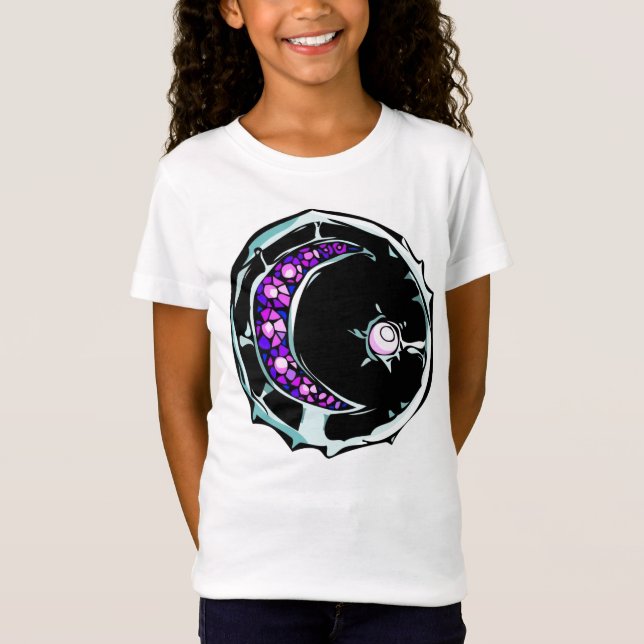 Illustrerad gemstone-crescent måne och stjärna. t shirt (Framsida)
