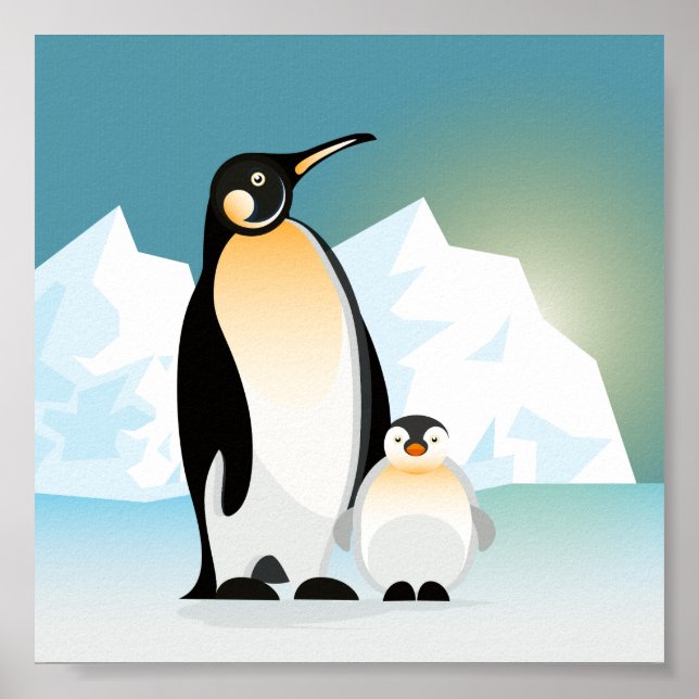 Illustrerad geometrisk penguin stod med Baby Poster (Framsidan)