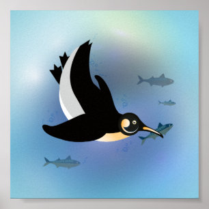 Illustrerad geometrisk penguinsimning för fisk poster