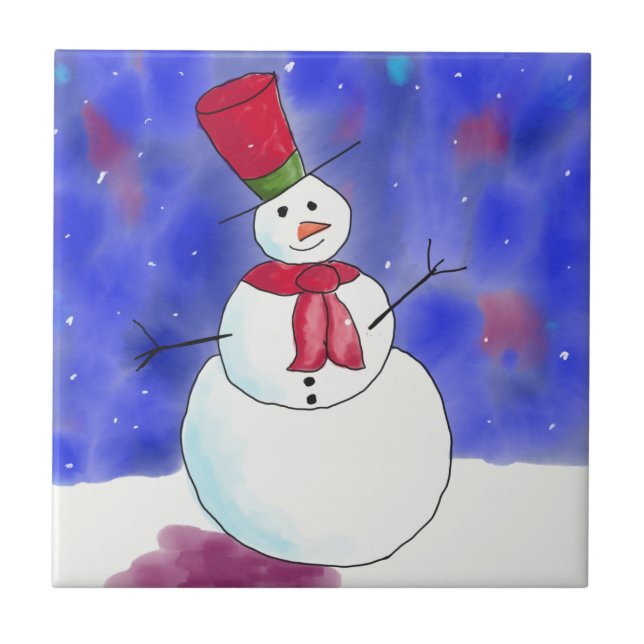 Illustrerad Glad Julsnöman Jul Kakelplatta (Framsidan)