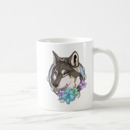 Illustrerad Grått-Varg och blommor Kaffemugg