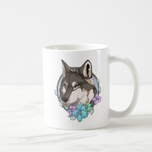 Illustrerad Grått-Varg och blommor Kaffemugg