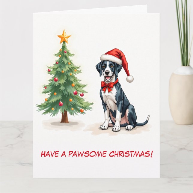 Illustrerad Great dane och Julgran Kort (Framsida)