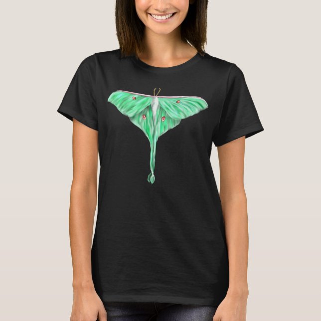 Illustrerad Grönt Lunar Moth T Shirt (Framsida)