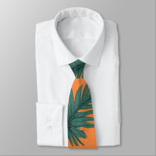 Illustrerad Grönt och Orange Handflatan Träd Löv M Slips
