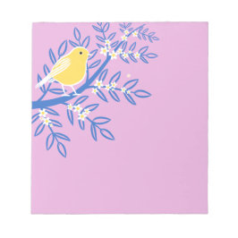 Illustrerad Gult Bird på Rosa Anteckningsblock
