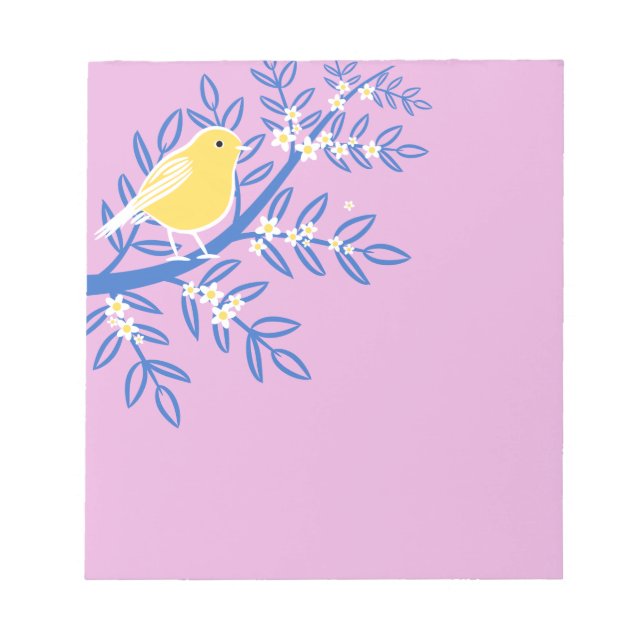 Illustrerad Gult Bird på Rosa Anteckningsblock (Framsida)