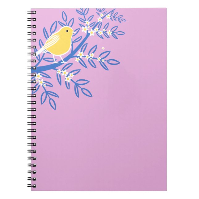 Illustrerad Gult Bird på Rosa Anteckningsbok (Framsidan)