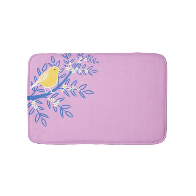 Illustrerad Gult Bird på Rosa Badrumsmatta (Framsidan)