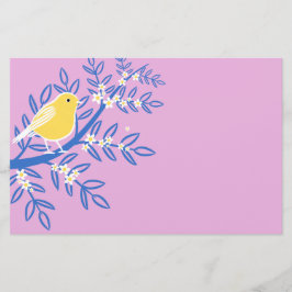 Illustrerad Gult Bird på Rosa Brevpapper