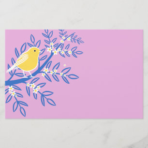 Illustrerad Gult Bird på Rosa Brevpapper
