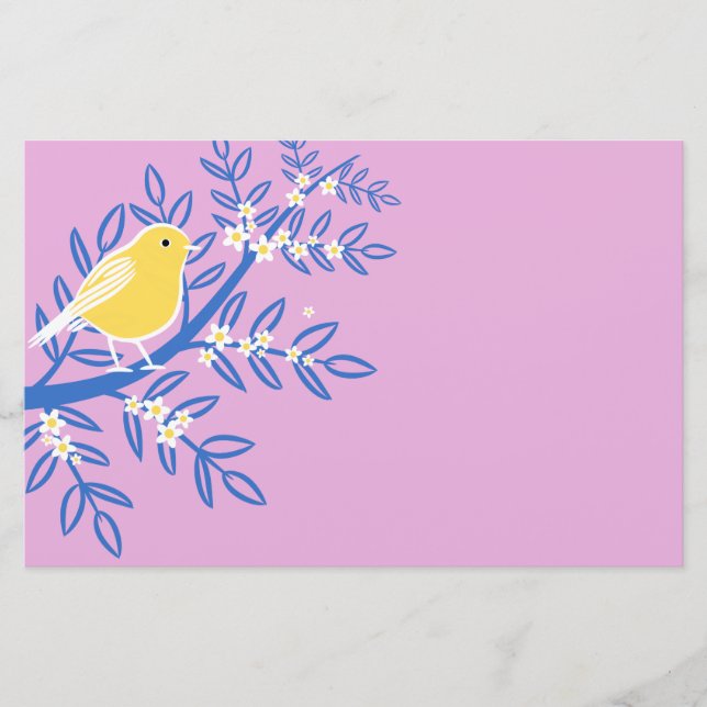 Illustrerad Gult Bird på Rosa Brevpapper (Framsida)