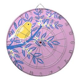 Illustrerad Gult Bird på Rosa Darttavla