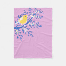 Illustrerad Gult Bird på Rosa Fleecefilt