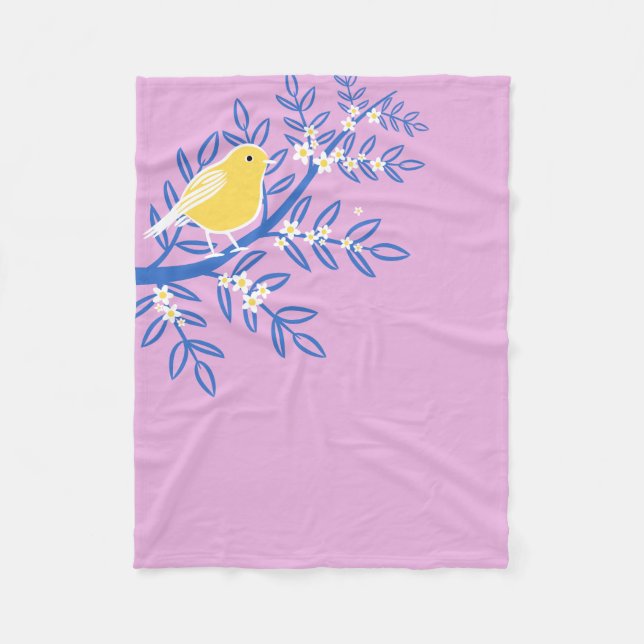 Illustrerad Gult Bird på Rosa Fleecefilt (Framsidan)