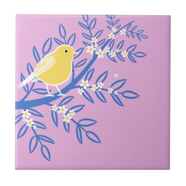 Illustrerad Gult Bird på Rosa Kakelplatta (Framsidan)