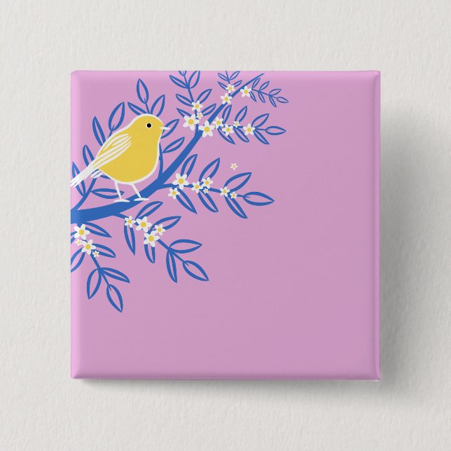 Illustrerad Gult Bird på Rosa Knapp (Framsida)