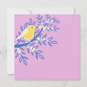 Illustrerad Gult Bird på Rosa Kort