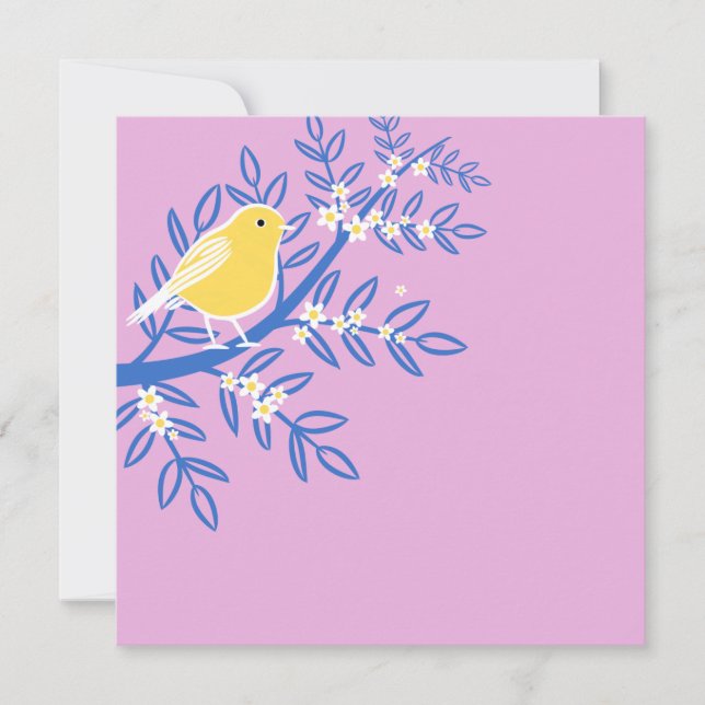 Illustrerad Gult Bird på Rosa Kort (Framsida)