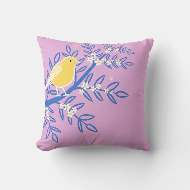 Illustrerad Gult Bird på Rosa Kudde (Framsida)