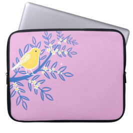 Illustrerad Gult Bird på Rosa Laptop Fodral