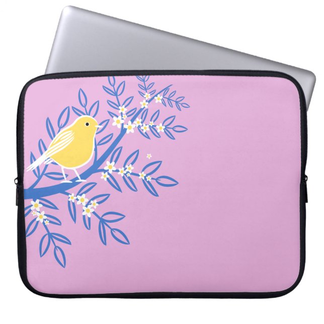 Illustrerad Gult Bird på Rosa Laptop Fodral (Framsidan)