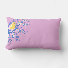 Illustrerad Gult Bird på Rosa Lumbarkudde