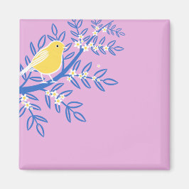 Illustrerad Gult Bird på Rosa Magnet