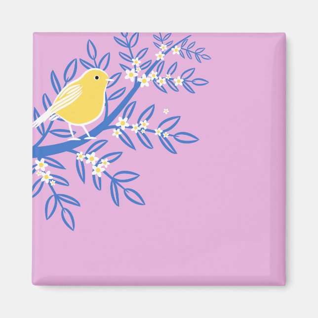 Illustrerad Gult Bird på Rosa Magnet (Framsidan)