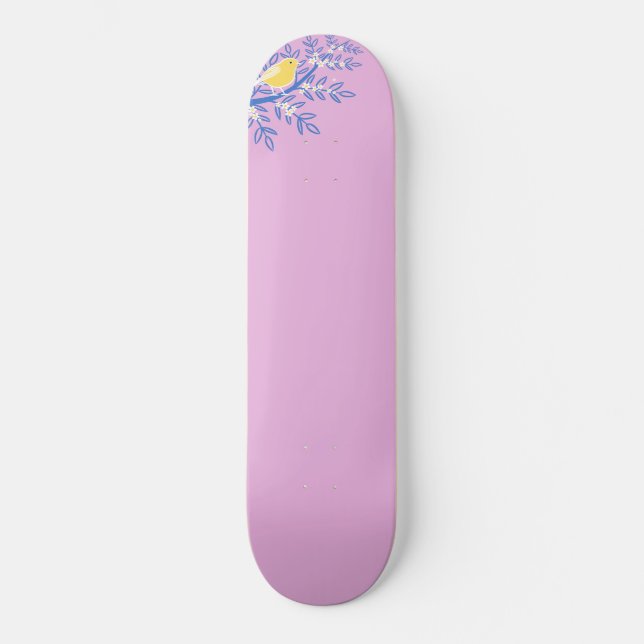 Illustrerad Gult Bird på Rosa Mini Skateboard Bräda 18,5 Cm (Framsida)