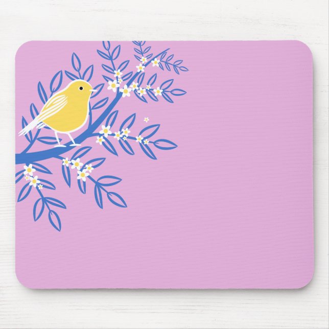 Illustrerad Gult Bird på Rosa Musmatta (Framsidan)