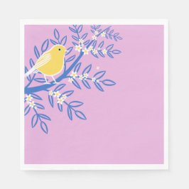 Illustrerad Gult Bird på Rosa Pappersservett