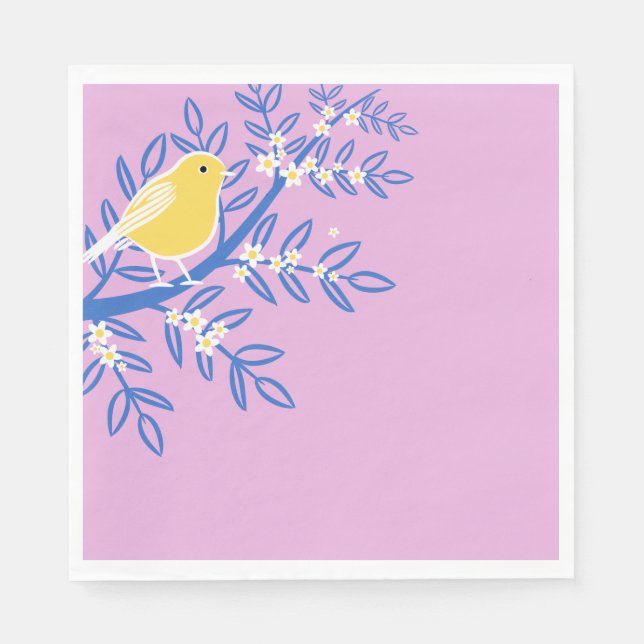 Illustrerad Gult Bird på Rosa Pappersservett (Framsidan)