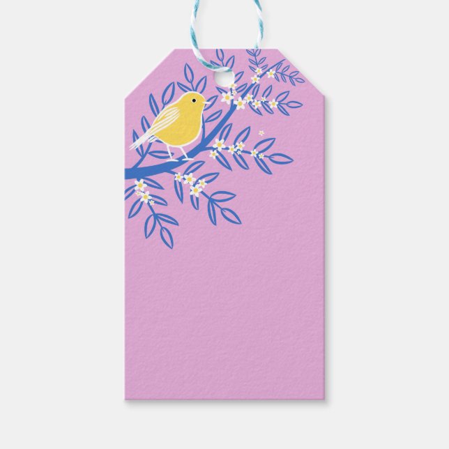 Illustrerad Gult Bird på Rosa Presentetikett (Framsidan)