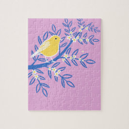 Illustrerad Gult Bird på Rosa Pussel