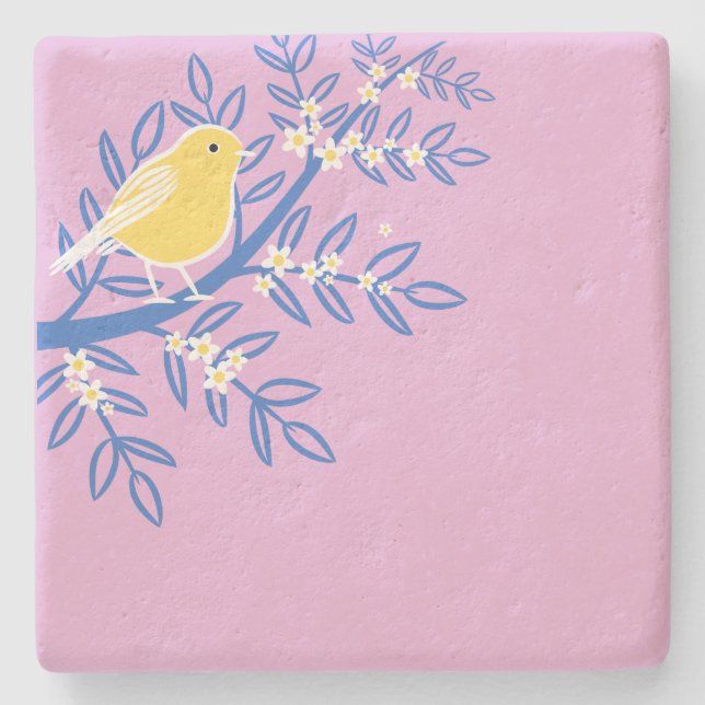 Illustrerad Gult Bird på Rosa Stenunderlägg (Framsidan)