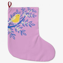 Illustrerad Gult Bird på Rosa Stor Julstrumpa