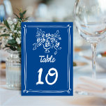 Illustrerad handdragen Blommigt Bröllop Bordsnummer<br><div class="desc">Detta moderna bordsnummer i bröllop har en handdragen blommigt och ett utseende av handskriven typografi över perfektens blå nyans. Den här utformningen är dubbla och likadan på båda sidor. Den totala estetien är skräddarsydd och roligt,  men ändå romantisk! Se samlingen för fler objekt.</div>
